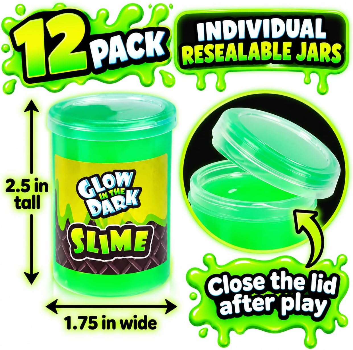 Detalle de Playbees Glow in the Dark Slime Kit, 12-Pack Party Favors in Four Colors