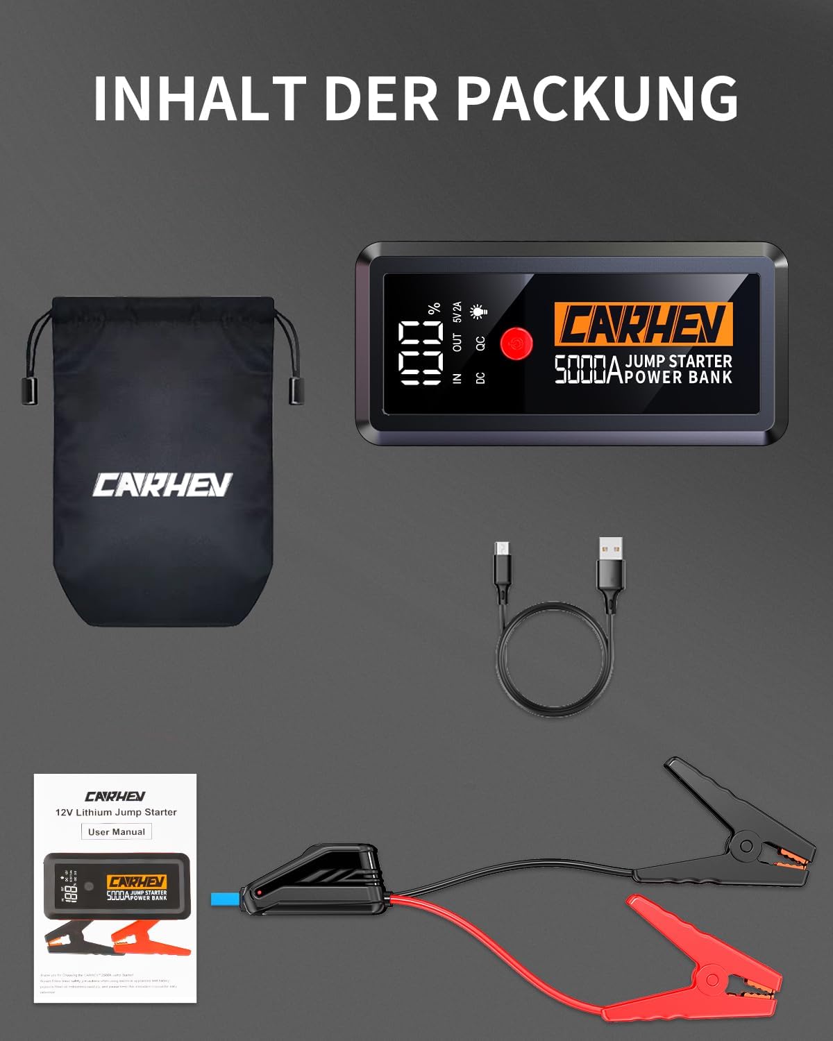 Thumbnail 6 de CARHEV 5000A Starthilfe Powerbank 26.800 mAh
