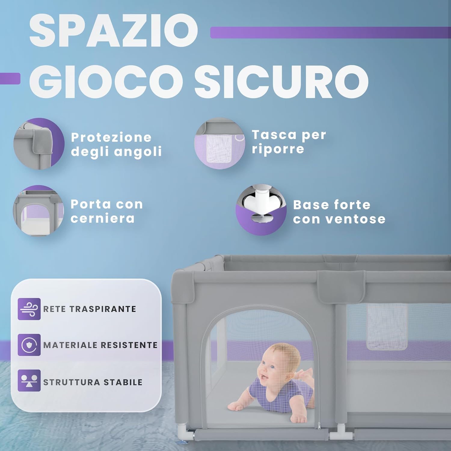 Thumbnail 2 de JUPPLIES Box Bambini 120×120 cm – Recinto Gioco per Neonato 6-24 Mesi