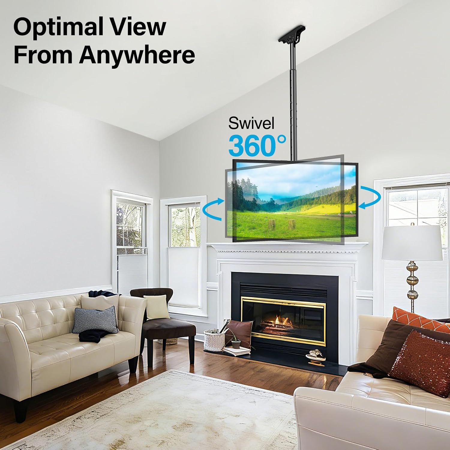 Thumbnail 3 de MOUNTUP MU0040 Ceiling TV Mount for 40–75 inch flat curved TVs (360° rotation, heavy-duty 110 lbs)