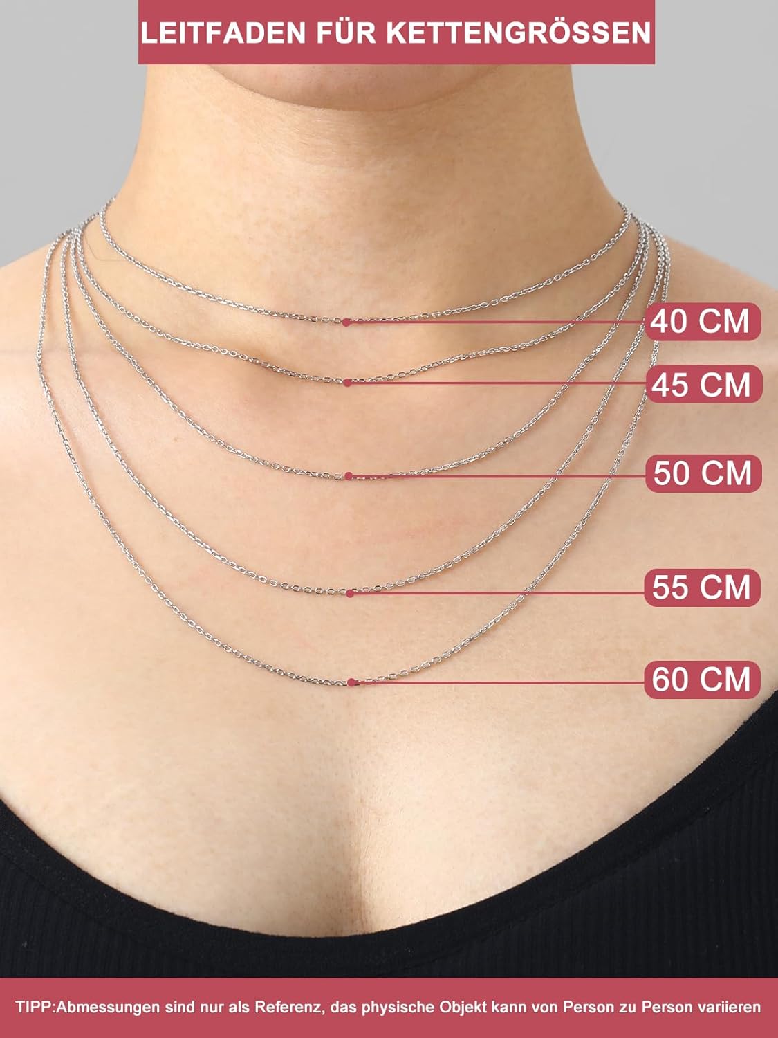 Thumbnail 4 de FOCALOOK Edelstahl Rolokette Damen 1,4/2 mm – verstellbare Halskette, Karabinerverschluss, 35–75 cm
