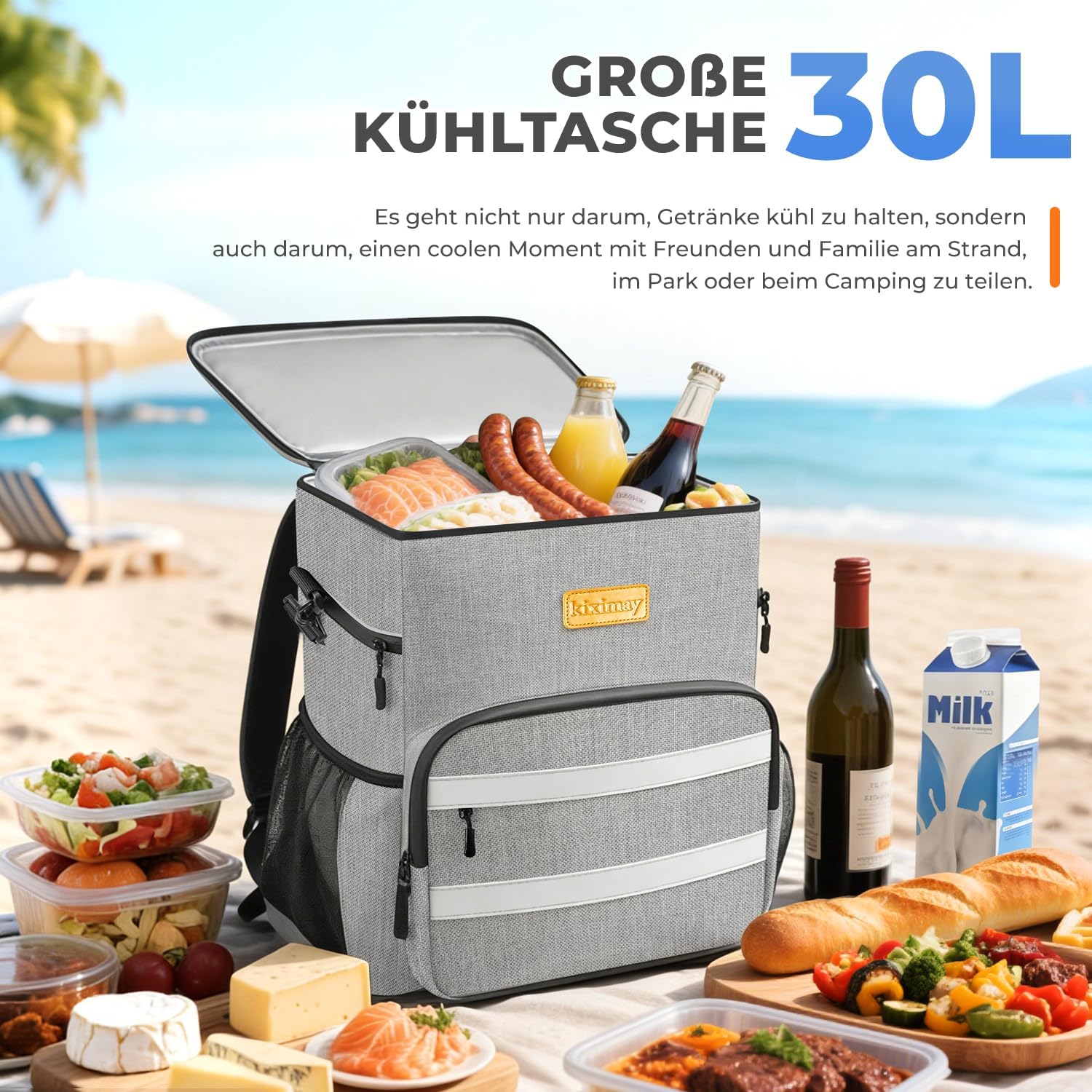 Detalle de kiximay 30L Kühltasche – Premium isolierte Kühlbox, faltbar, wasserdicht und vielseitig einsetzbar