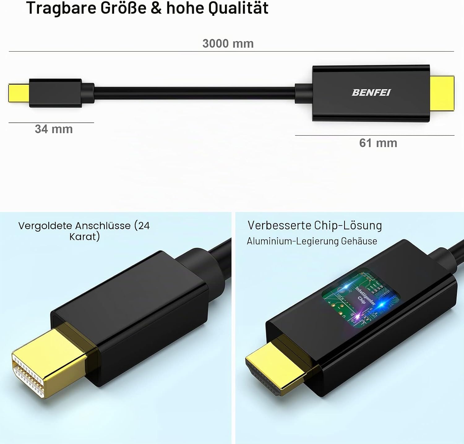 Thumbnail 5 de BENFEI Mini DisplayPort zu HDMI Kabel 3 m