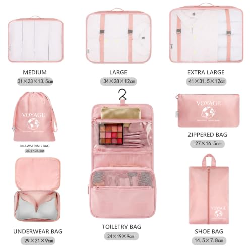 Detalle de MURISE Packing Cubes 8 pièces – Ensemble de cubes d’emballage pour valises – Rose