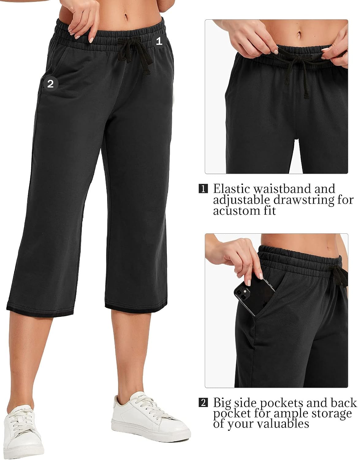 Detalle de SPECIALMAGIC Women Capri Pants Cotton Yoga Wide Leg Pajama Pants Capris Sweatpants