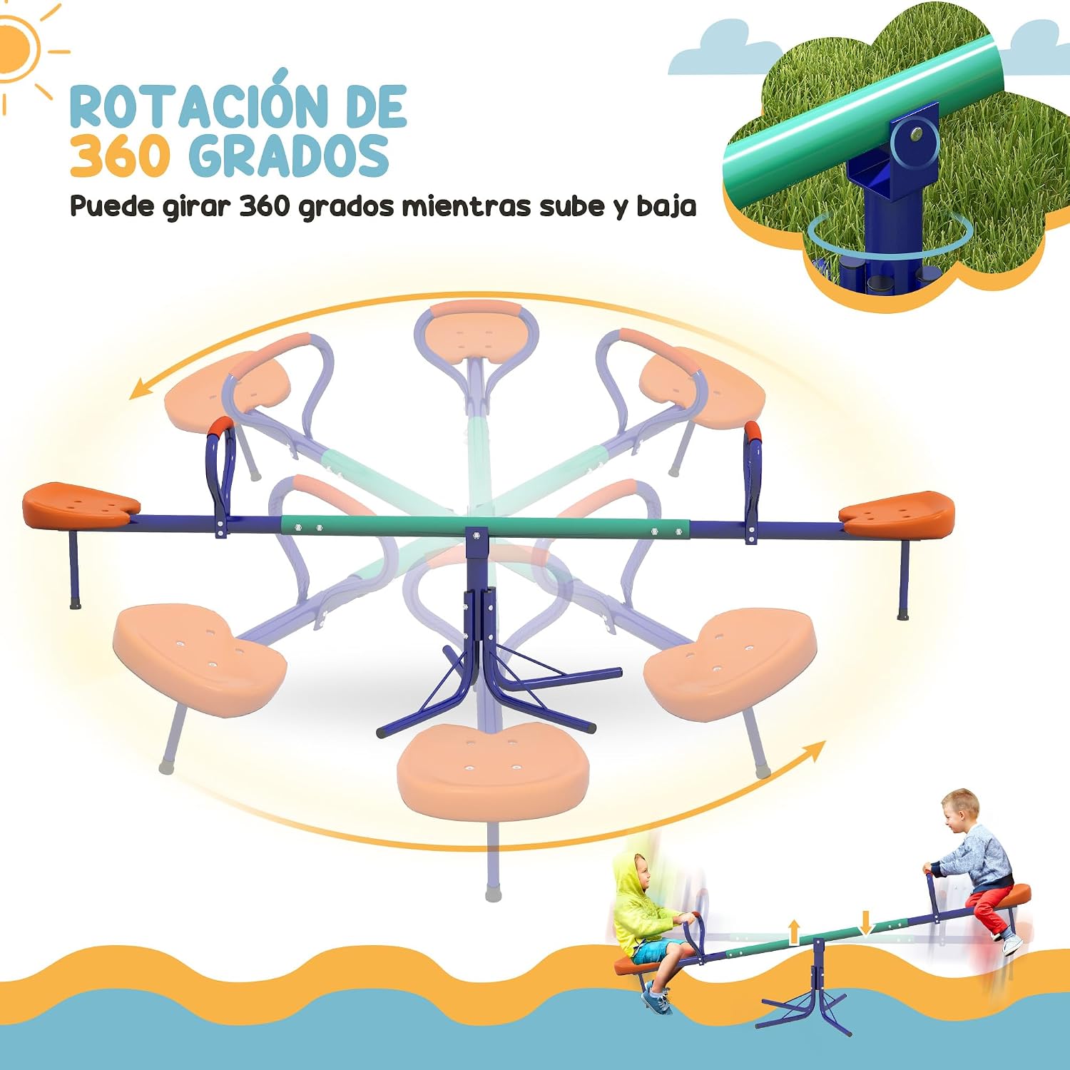 Thumbnail 3 de Outsunny balancín infantil 90 kg 360°