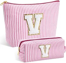 Detalle de SEFORICO Personalised Make Up Bag (A-Z letters) – Large Capacity Zip Cosmetic & Toiletry Bag, 2 Pack