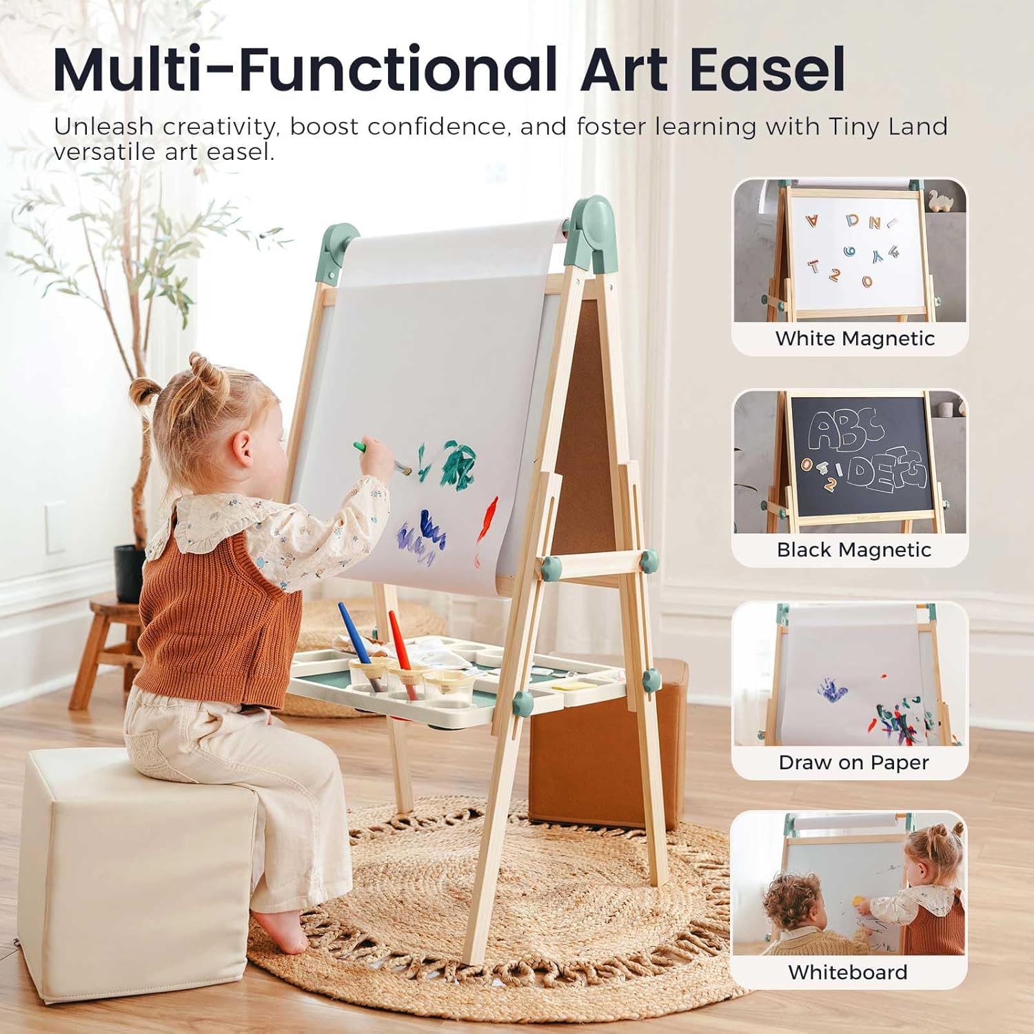 Thumbnail 2 de Tiny Land Easel for Kids: Double-Sided Magnetic Wooden Easel with Accessories (Adjustable, Ages 3–8)