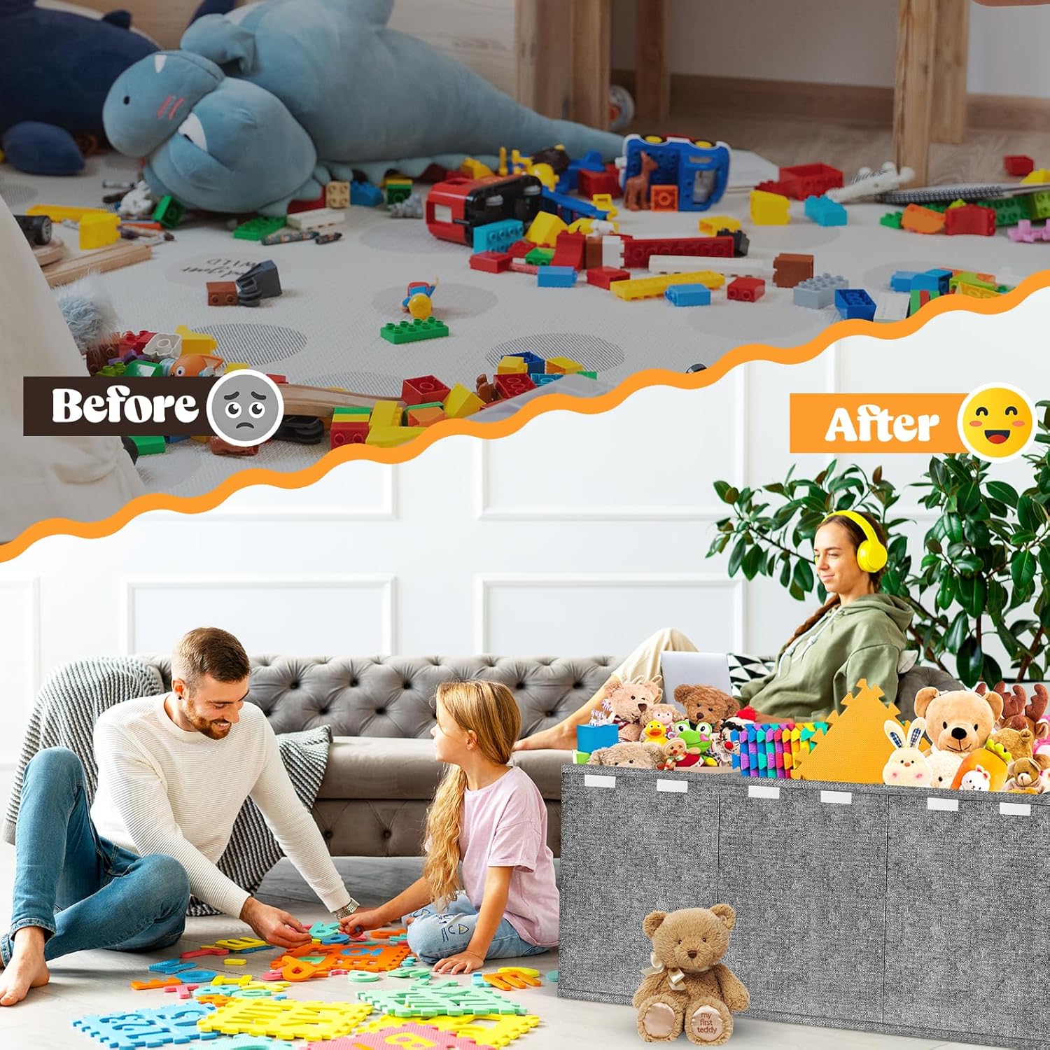 Detalle de Beadsky Extra Large Toy Box: Collapsible 150L Toy Storage Chest for Toddlers
