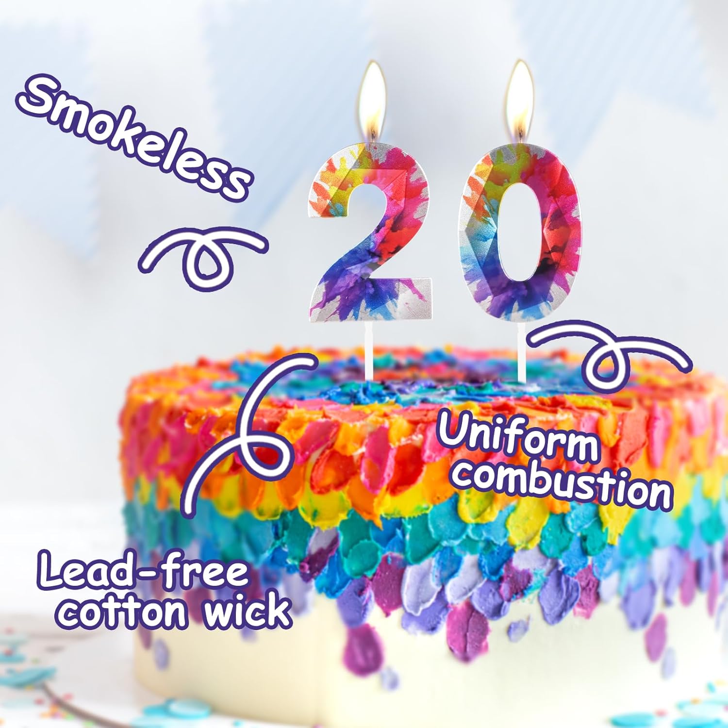 Thumbnail 2 de Yiran Colorful Graffiti 12th Birthday Candles – 2 x 12th Birthday Number Candles with 3D Topper for Cakes