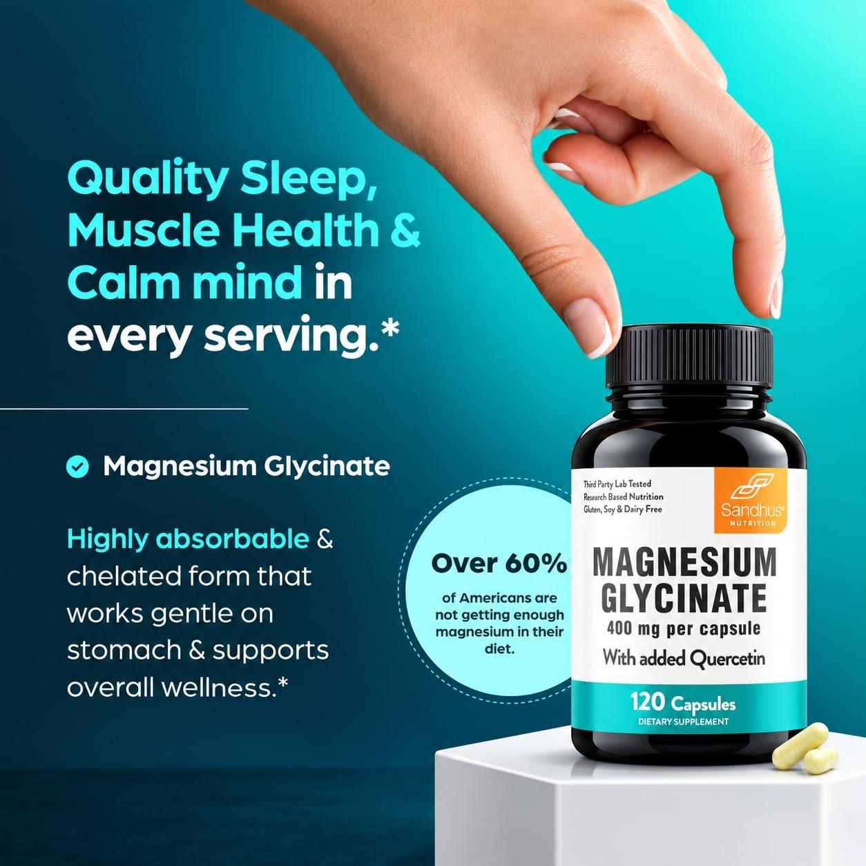 Detalle 2 de Sandhu's Magnesium Glycinate 400mg Capsules with Quercetin, 120 Count