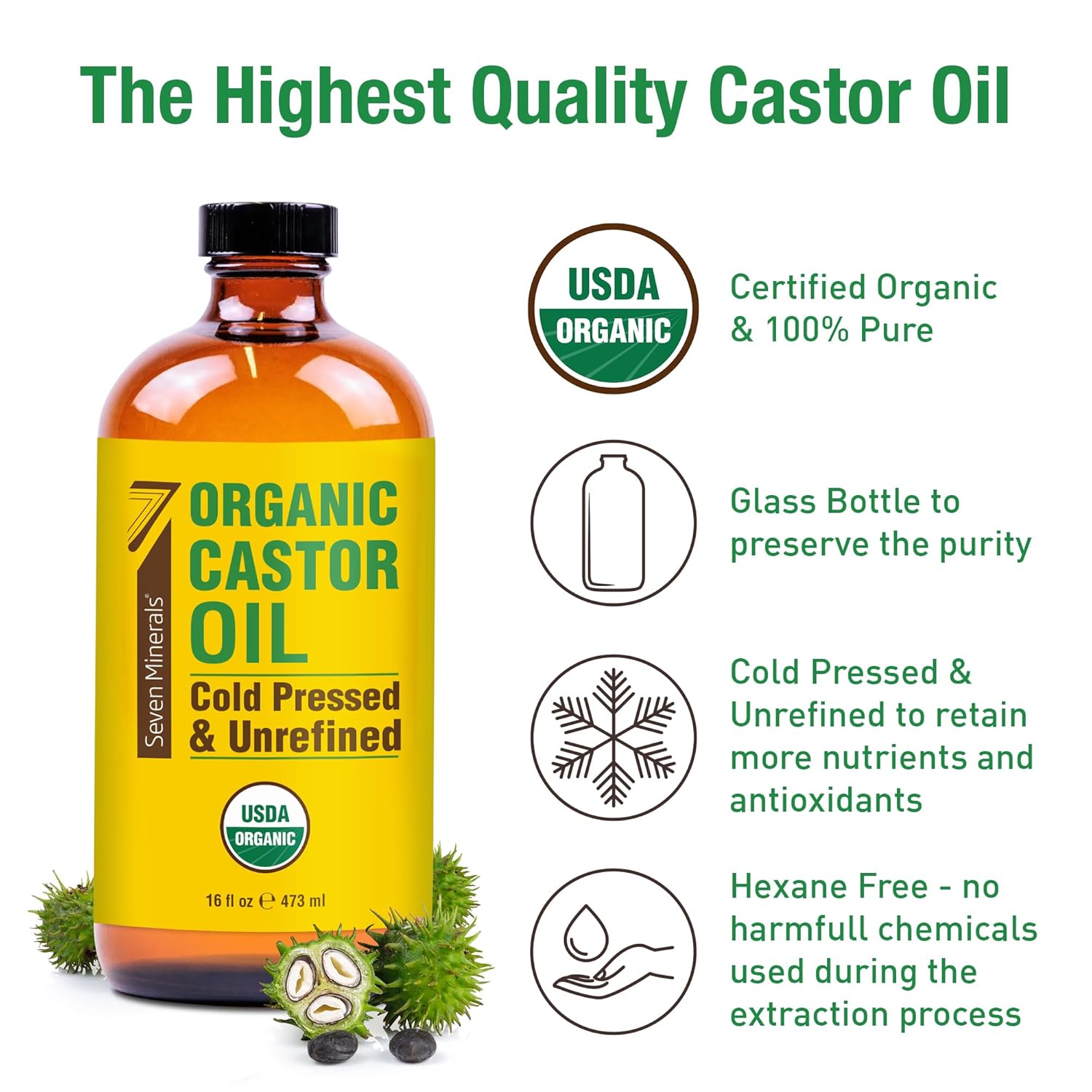 Detalle de Seven Minerals Castor Oil 16 fl oz bottle