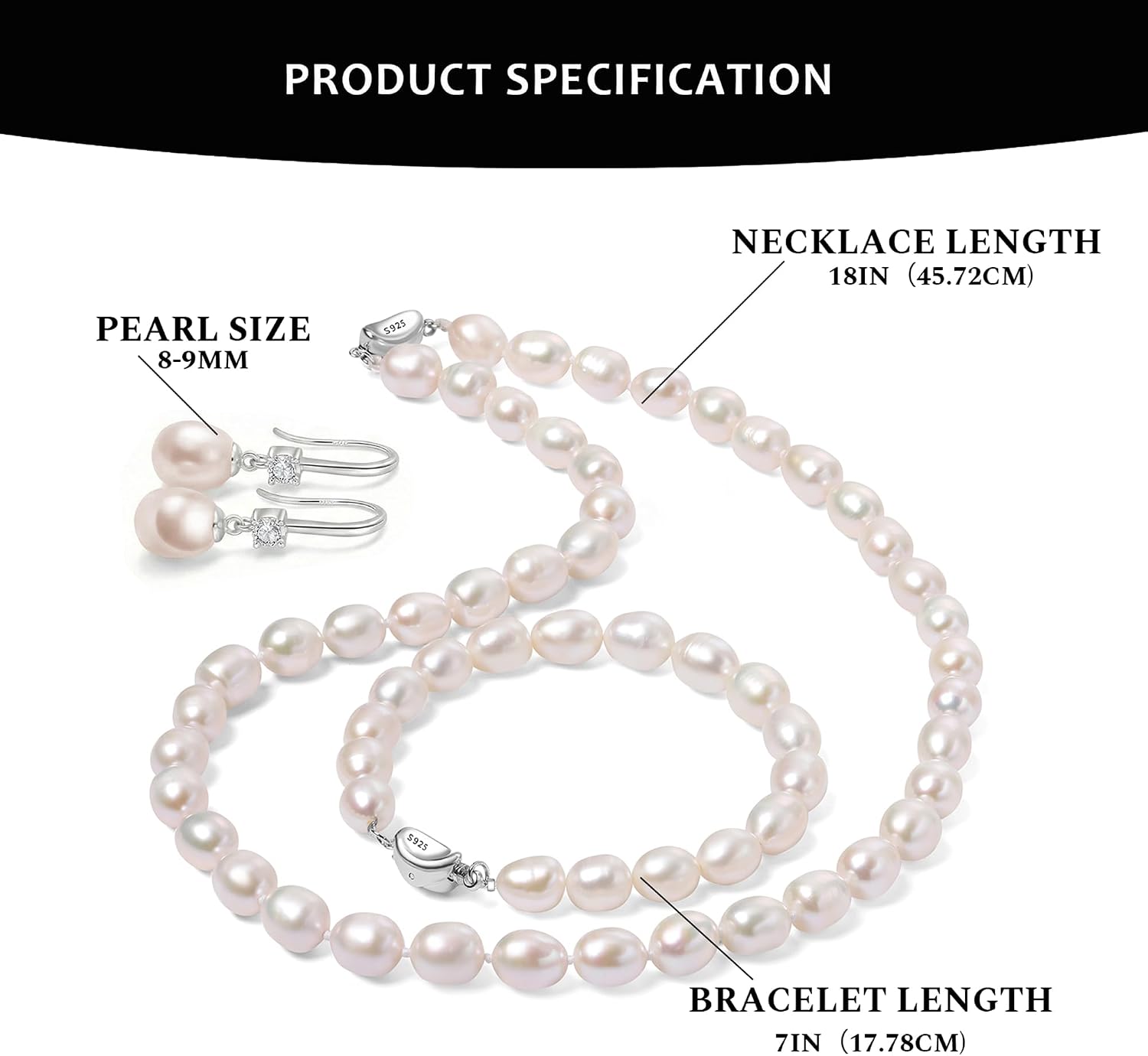 Detalle 1 de BAMIKI Pearl Jewelry Set with 925 Sterling Silver