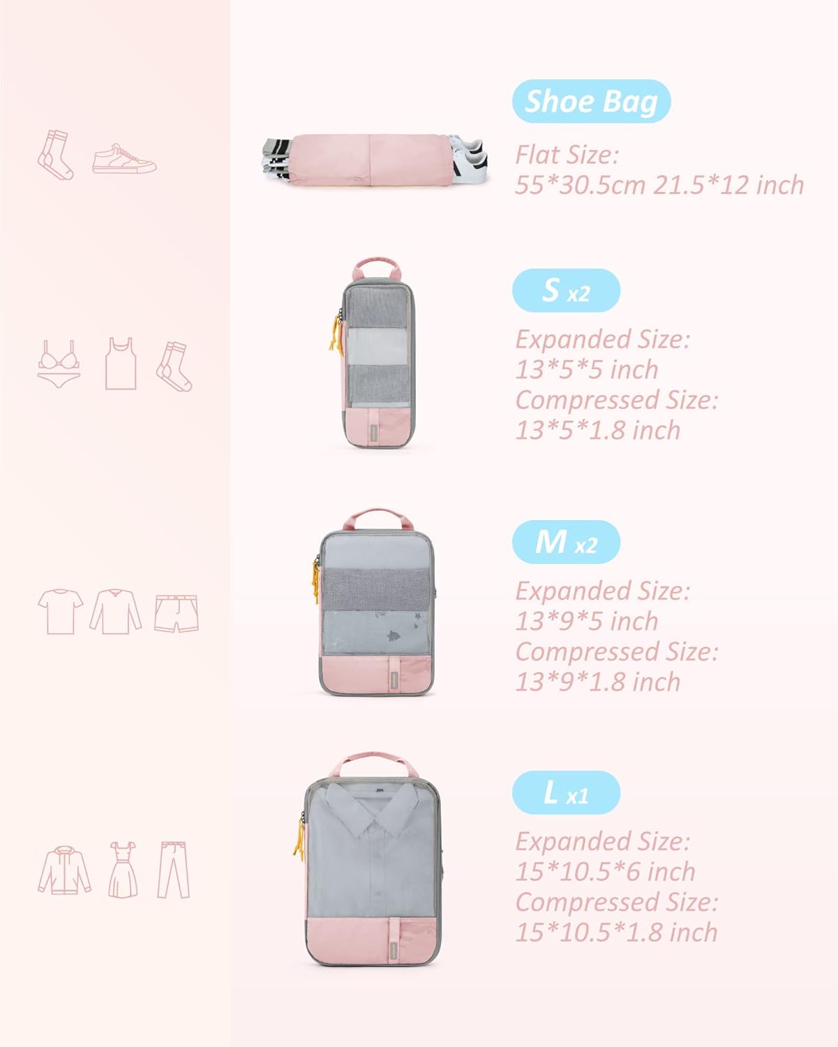 Detalle de BAGSMART compression packing cubes set of 6