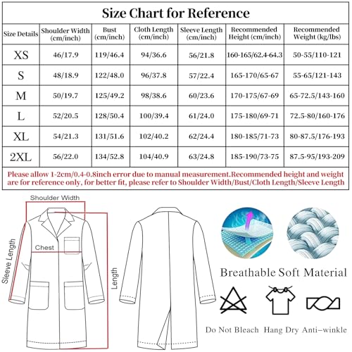 Detalle de Beautyshow White Lab Coat, Long-Sleeved Polyester-Cotton, White, XXL