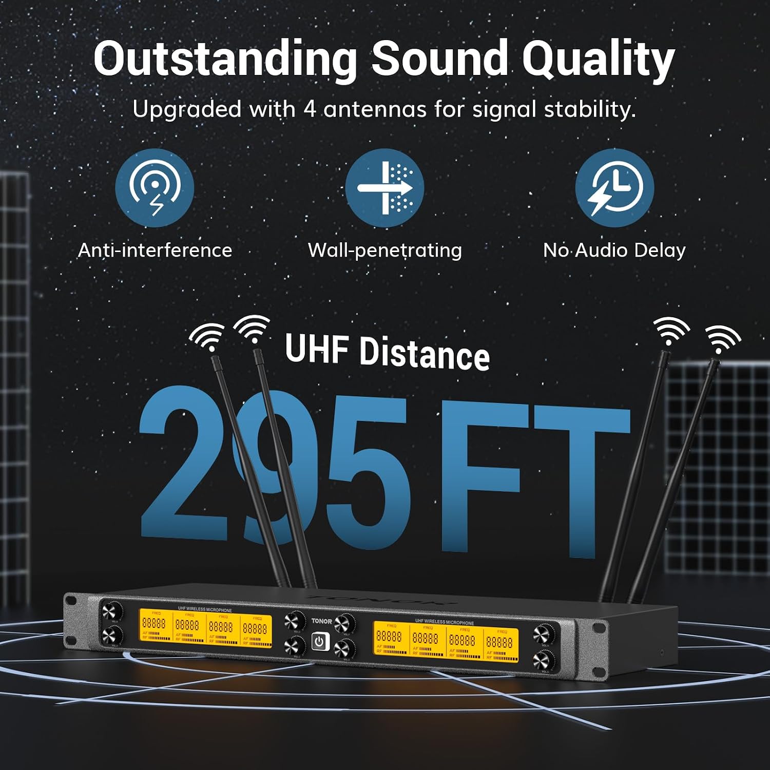 Detalle 2 de TONOR TW-880 8-Mic UHF Wireless System, Metal Handheld Mics, 90 m