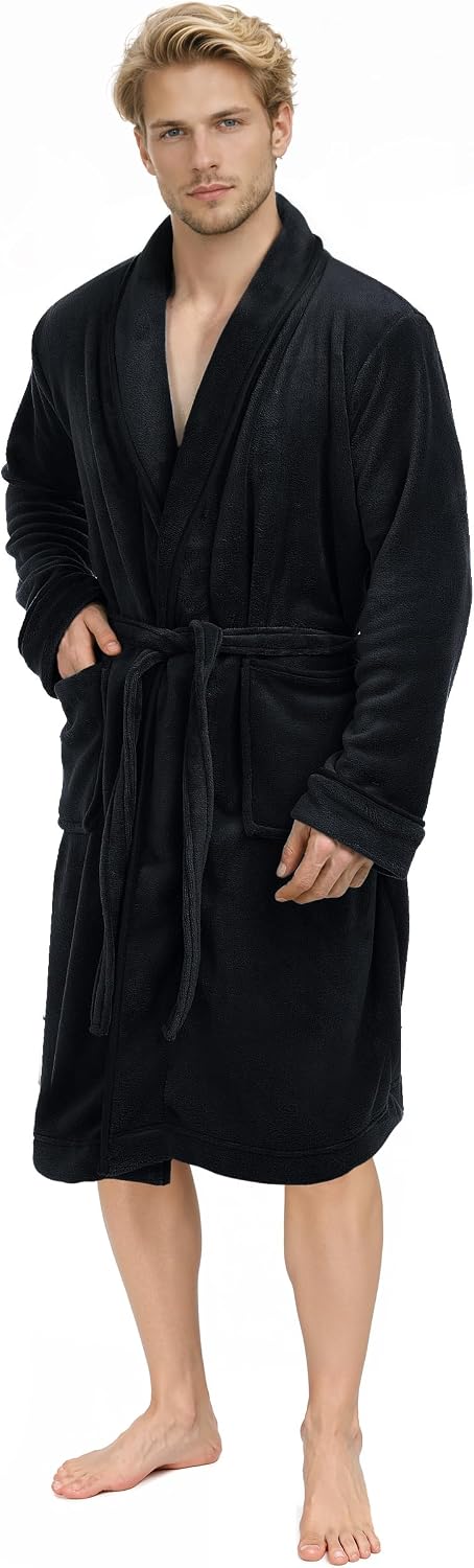 Detalle de NY Threads Herren-Bademantel mit Schalkragen aus flauschigem Fleece