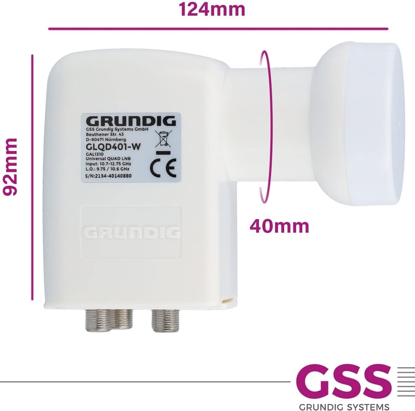 Thumbnail 5 de GSS Quad LNB Weiss – Digital 4-fach Quad LNB für Satellitenempfang (4 Teilnehmer) mit LTE-Filter