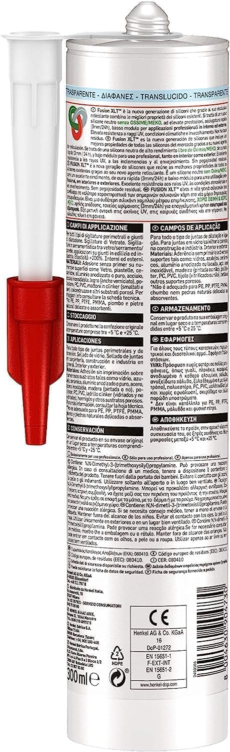 Detalle 2 de Pattex SL 620 Serramenti ed Edilizia: Sigillante siliconico trasparente da 300 ml