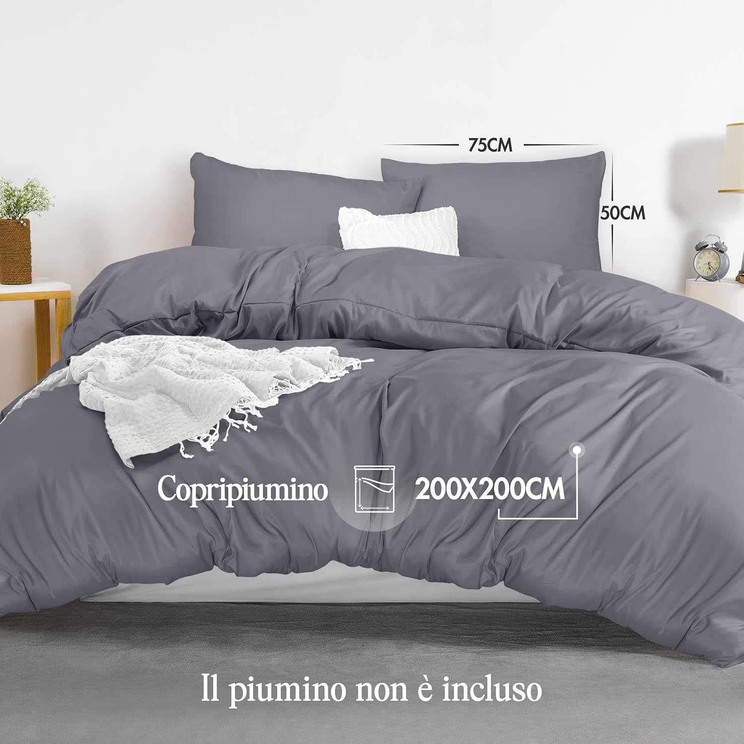 Detalle 2 de Utopia Bedding set copripiumino 3 pezzi (una piazza e mezza) in microfibra 200x200 cm + federe 50x75 cm grigio