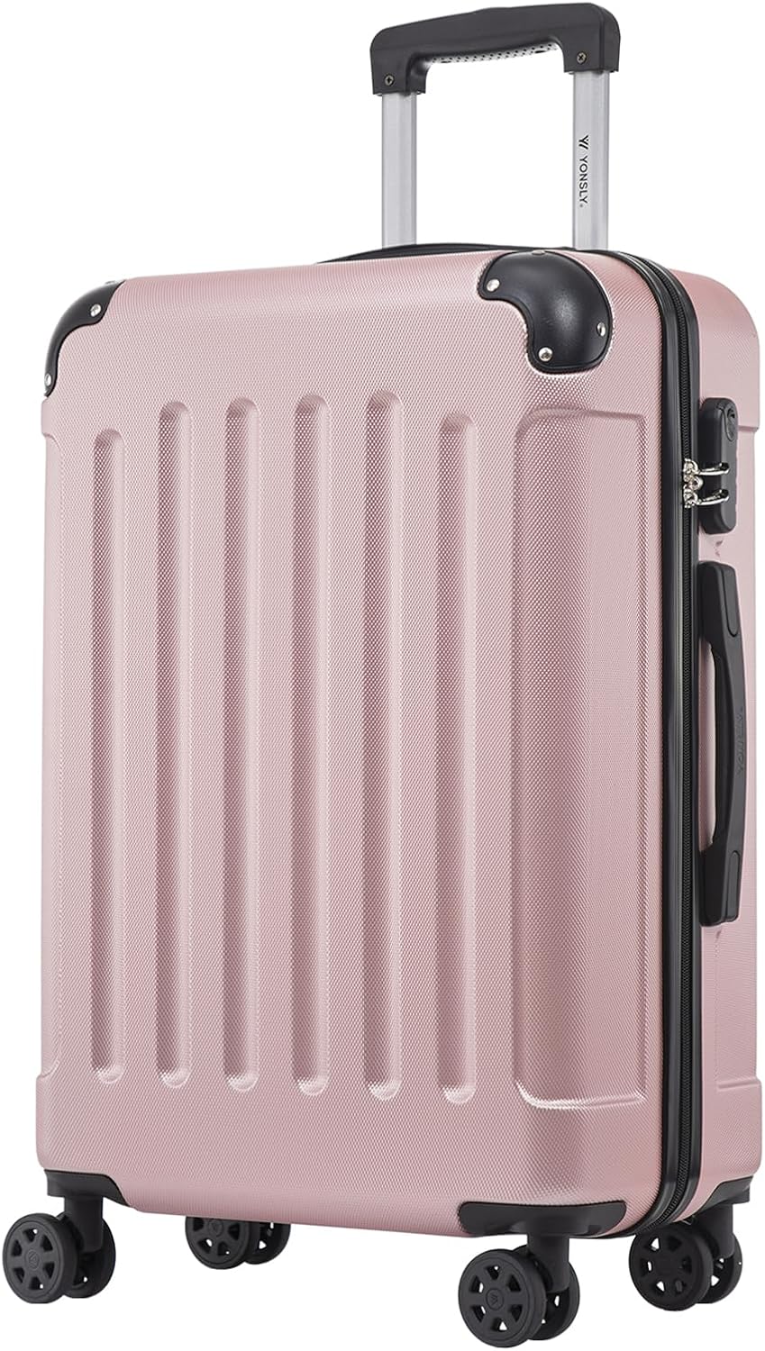 Detalle de YONSLY Trolley Koffer – Hartschalen-Reisekoffer mit 360° Rollen, Zahlenschloss und roségoldem Design (L)