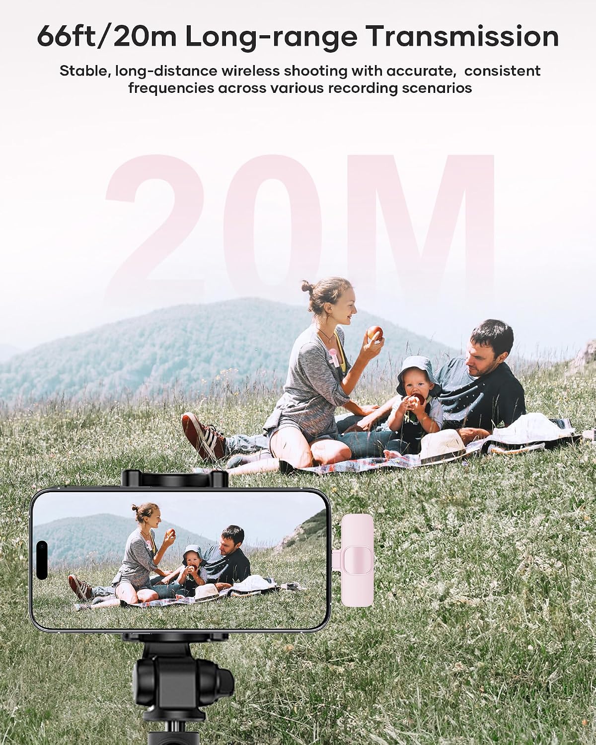 Detalle 1 de KUKIHO Mic-03 Wireless Lavalier Microphone, 2-Pack, Pink, USB-C