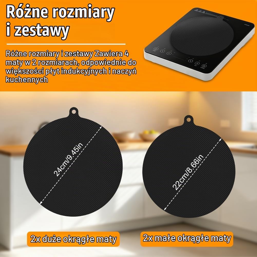 Detalle 2 de AUAUY zestaw 4 mat ochronnych na płytę indukcyjną, 22 i 24 cm, 0,7 mm