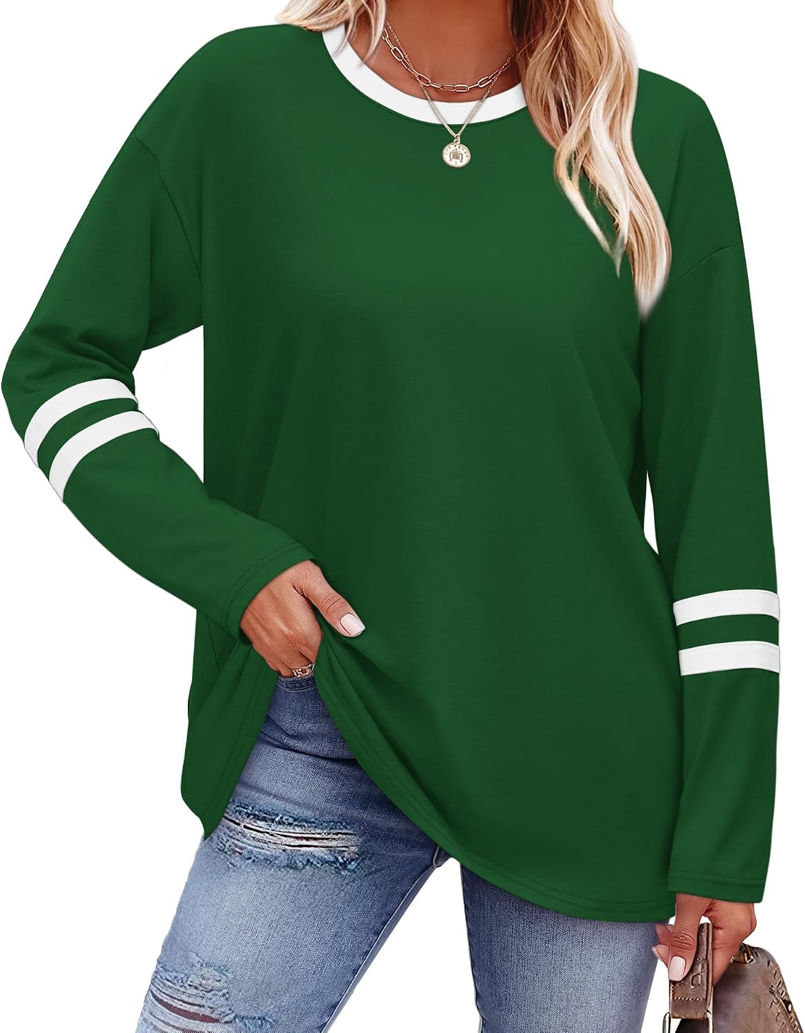 Thumbnail 5 de SAMPEEL Long Sleeve Shirts Color Block tops