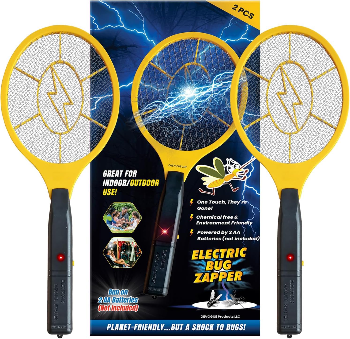 Detalle de GameXcel 2-Pack Electric Fly Swatters with 3-Layer Safety Mesh