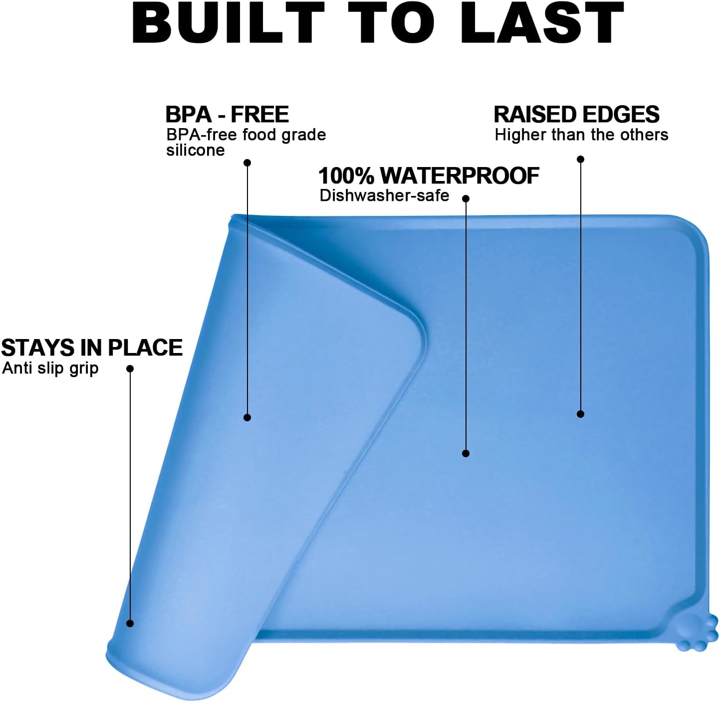 Detalle de MOACC Dog Food Mat, Silicone Pet Feeding Mat – 54 x 38 cm (Blue)