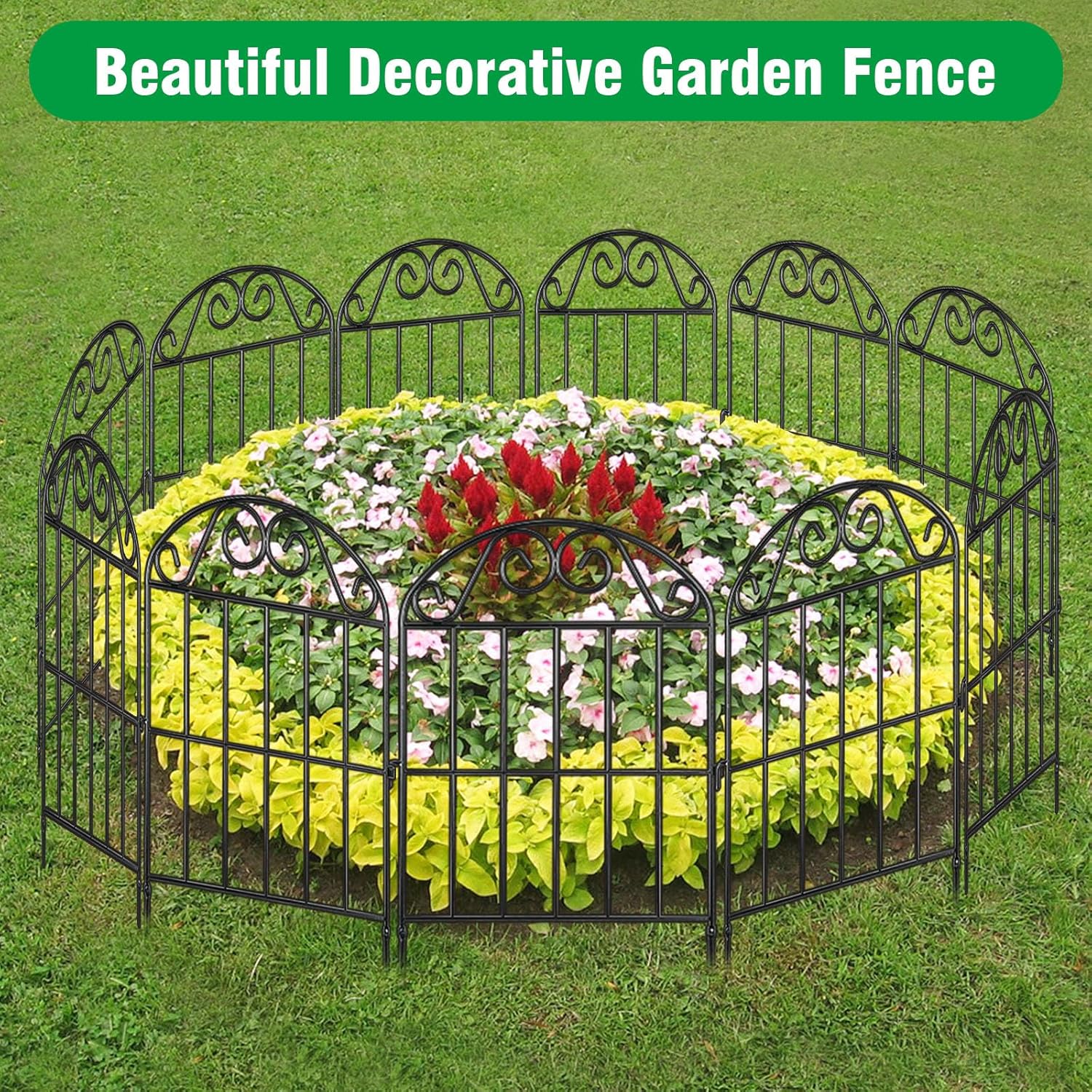 Detalle 2 de ADAVIN 20 Panels Collapsible Garden Fence – 20 Ft, 24 in High, Rust-Resistant Arched Metal Border