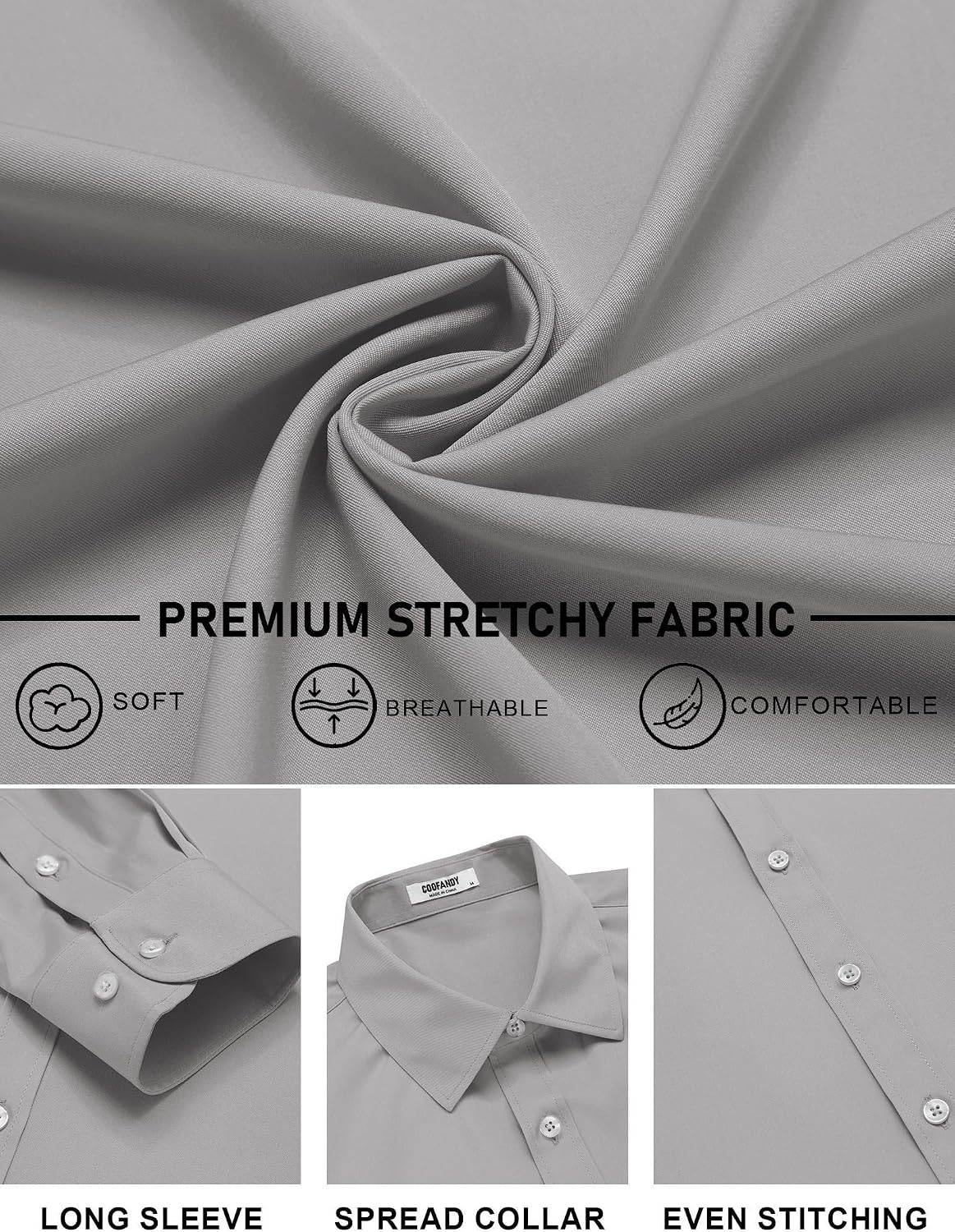 Detalle de COOFANDY Men's Stretch Dress Shirt, Long Sleeve, Regular Fit