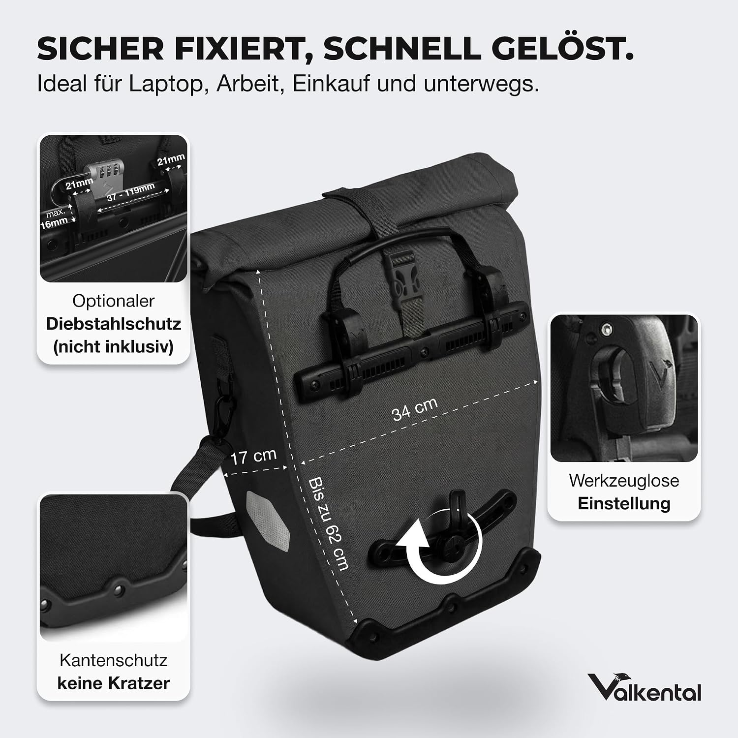 Thumbnail 1 de Valkental Große & wasserdichte Gepäckträgertasche 28L