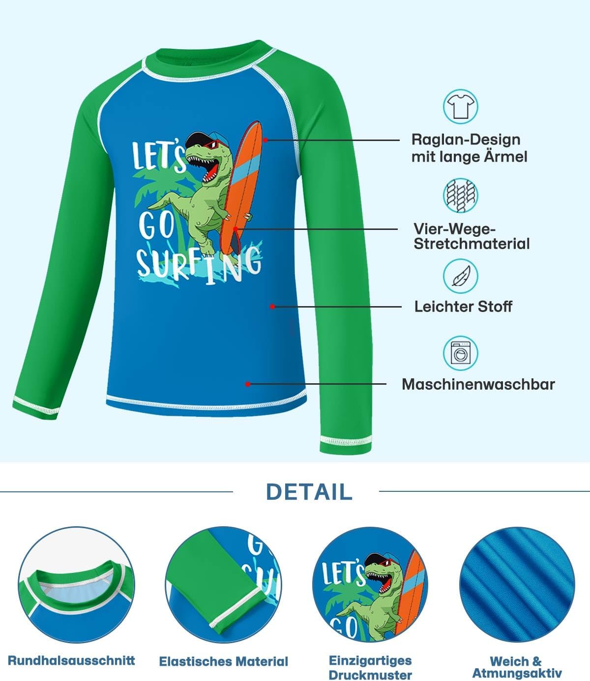 Thumbnail 5 de BesserBay Kinder UV Shirt Lange Ärmel Rashguard – schneller Trockner, UV-Schutz 50+ (110–160)