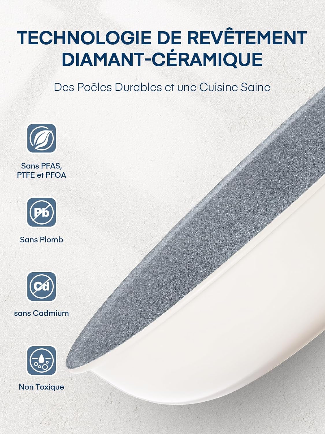 Thumbnail 2 de FOHERE lot de 3 poêles 20/24/28 cm avec poignée amovible (revêtement céramique, induction)