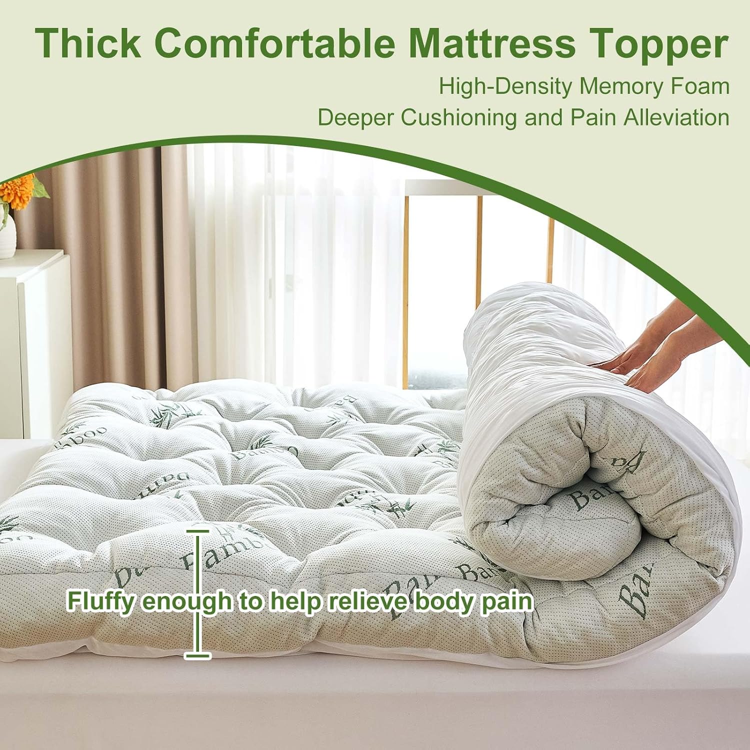 Detalle de Whatsbedding Memory Foam Mattress Topper, 5-Inch