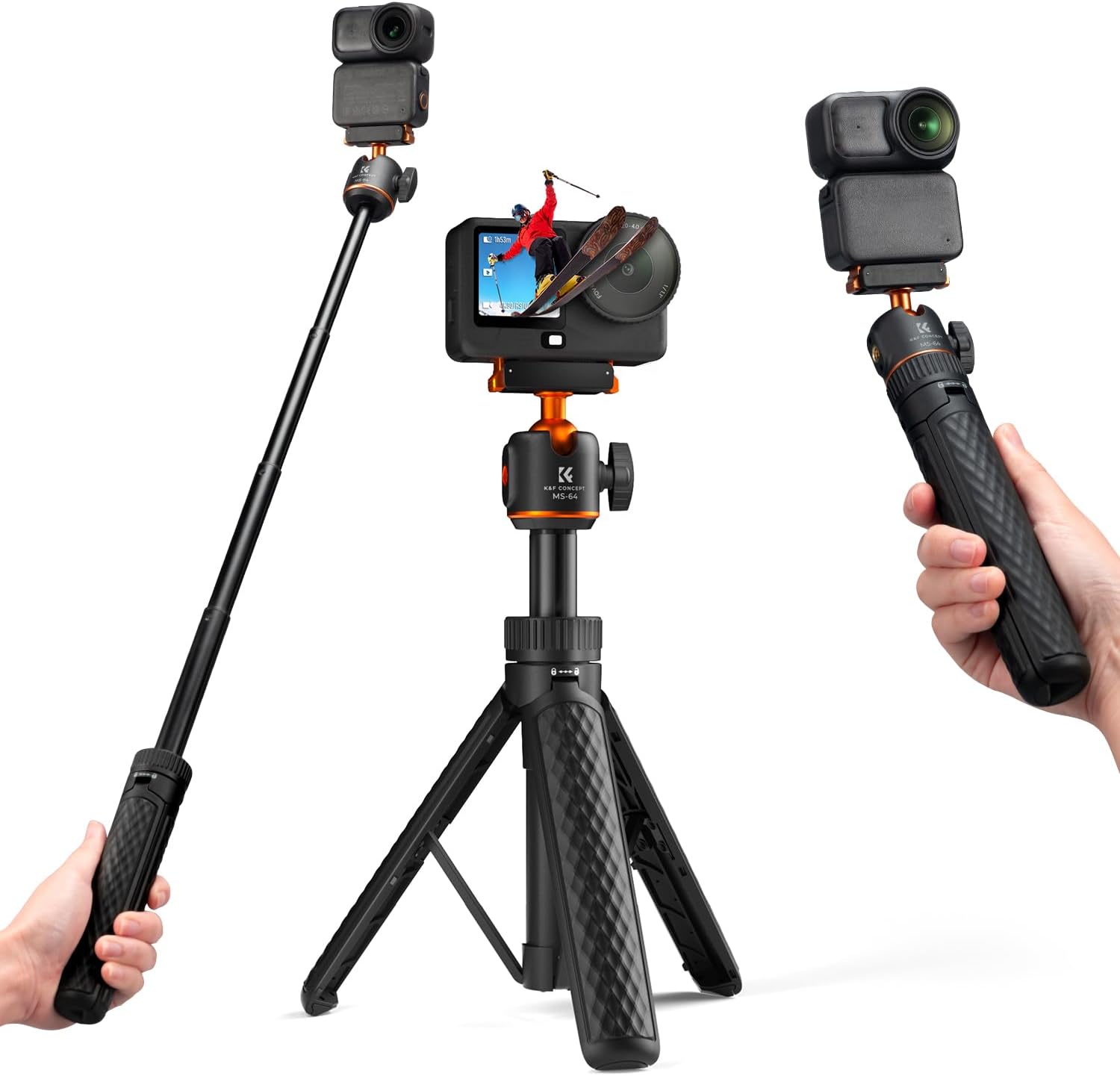 Detalle de K&F CONCEPT 65 cm Selfie-Stick Stativ für DJI Osmo Nano/Osmo Action 6 – 2-in-1, magnetischer Schnellverschluss, 360° Kugelkopf