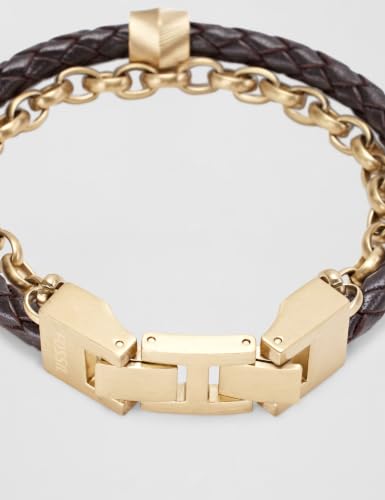 Detalle de Fossil All Stacked Up JF04555710, bracelet homme en cuir brun et finition brillante