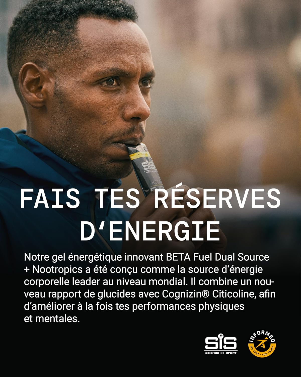 Detalle de Science in Sport BETA Fuel Gel + Nootropique 30 x 60 ml Citron et citron vert – Gel énergétique 40 g de glucides
