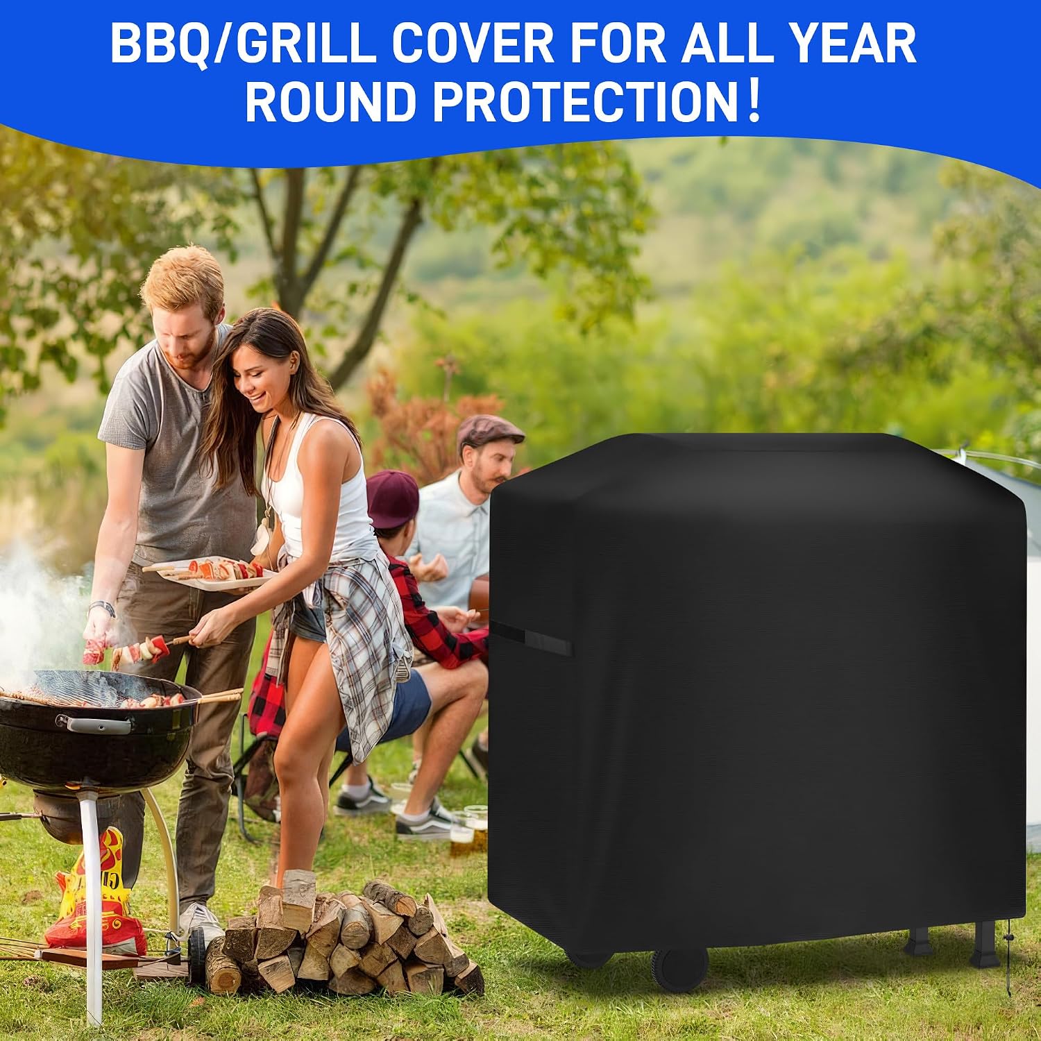 Detalle 1 de Yimomoyi YM-GD019-01-EU grillskydd, 420D Oxfordtyg, 117 × 66 × 117 cm