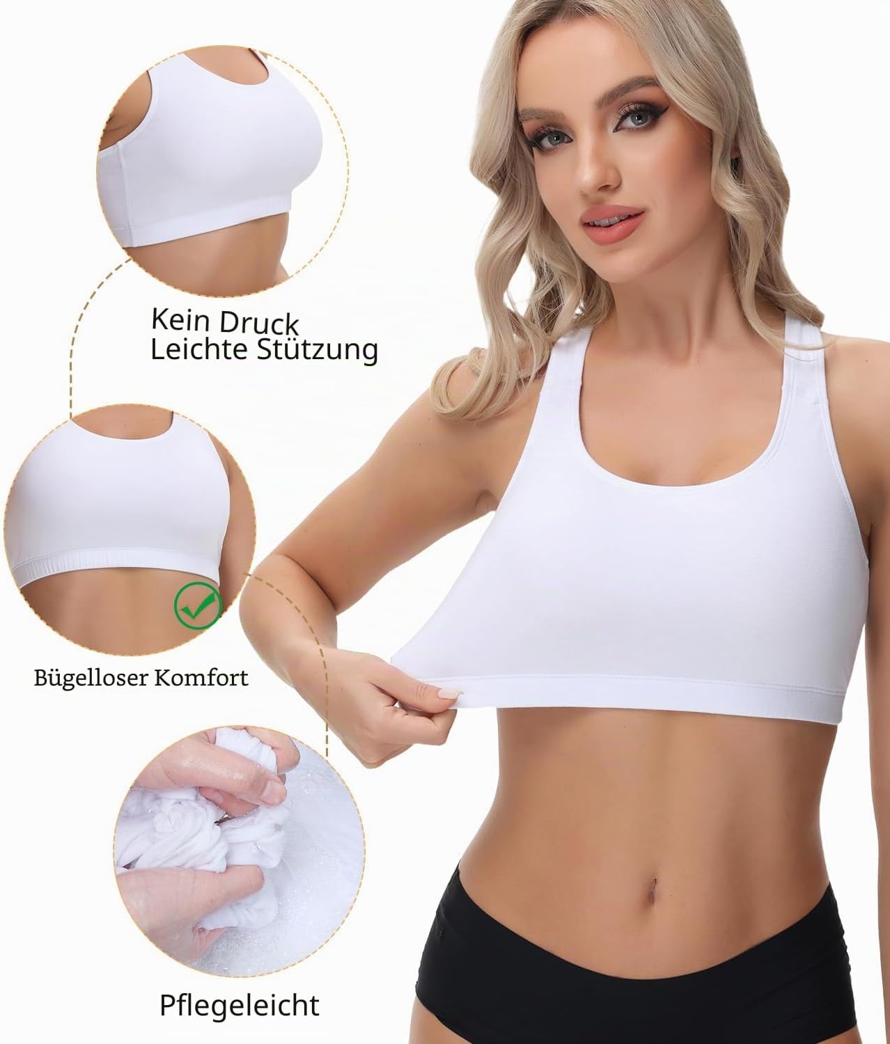 Thumbnail 2 de wirarpa Bustier Damen Baumwolle Ohne Bügel, T-Rücken, Ohne Gepolstert – 3er Pack