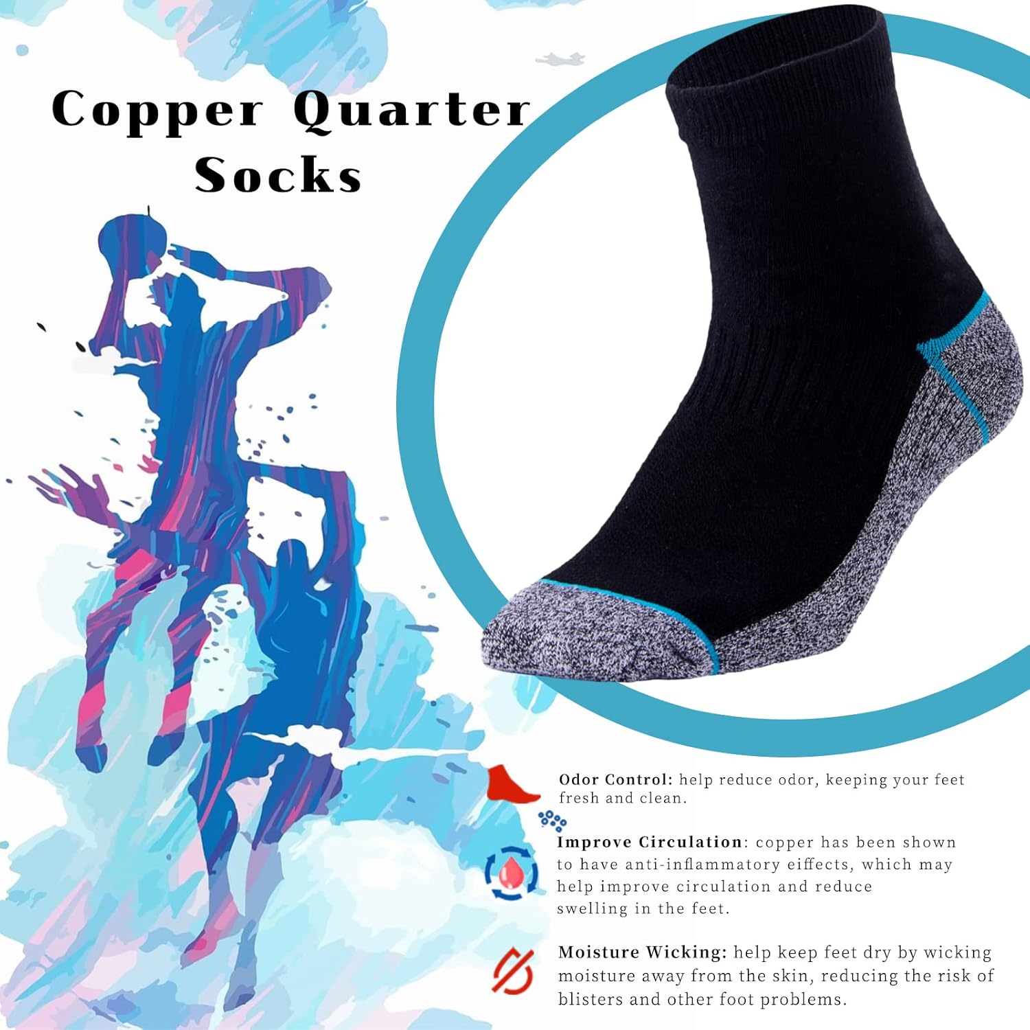Thumbnail 2 de Kodal copper infused quarter socks (4/5 pairs) – moisture-wicking, odour control and comfortable daily wear