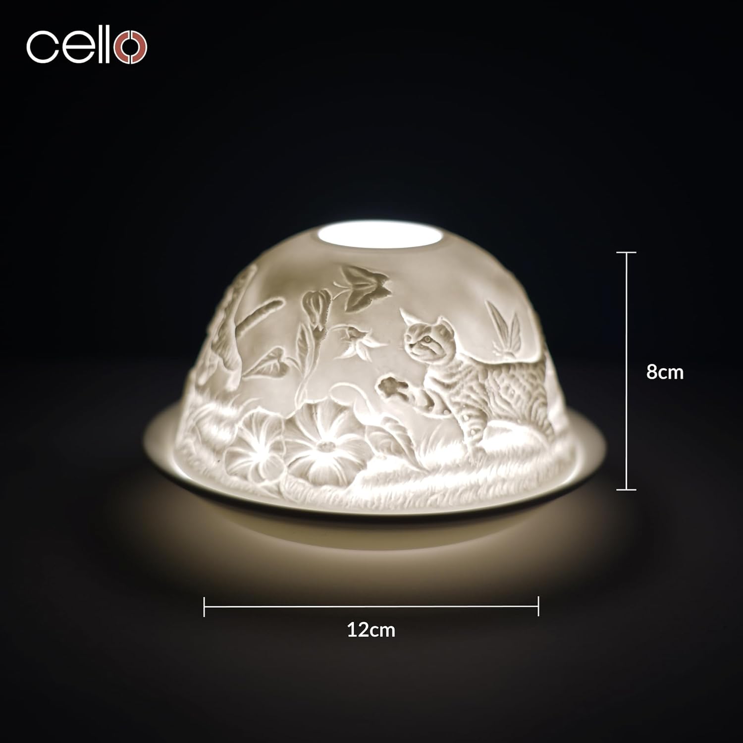 Thumbnail 2 de Cello Porzellankuppel Teelichthalter mit Kätzchenmotiv – Lithophan für 3D-Effekt