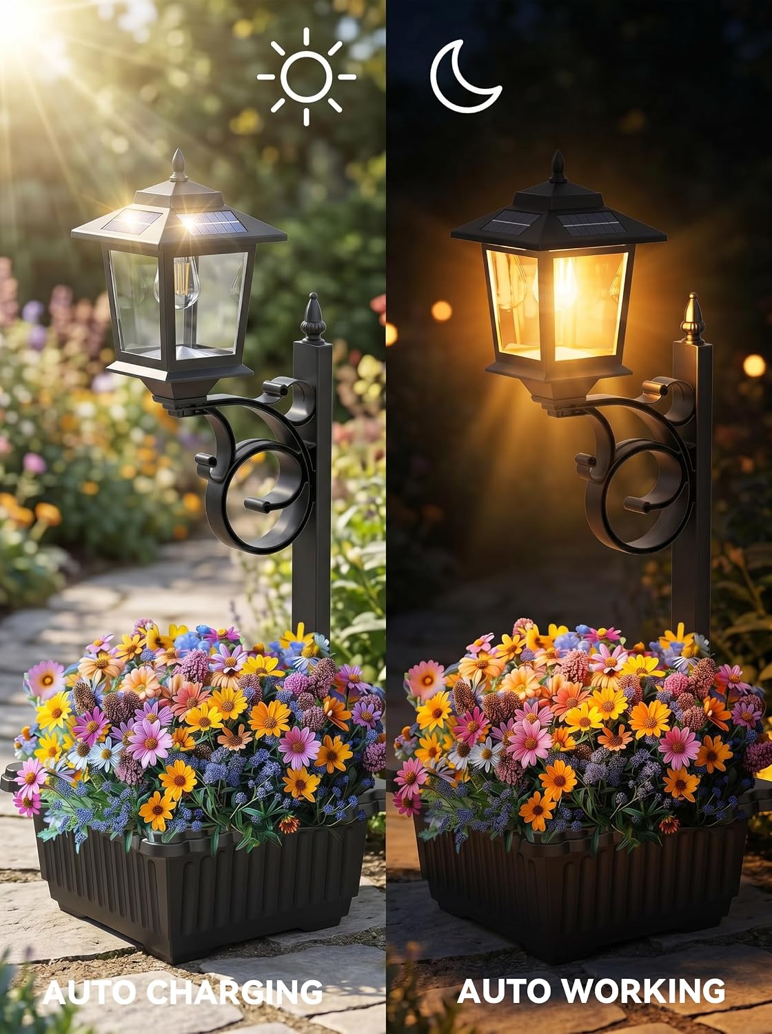 Detalle 1 de DOESLAG SL0155P2 Solar Planter Lamp Posts, 2-Pack, Black Plastic
