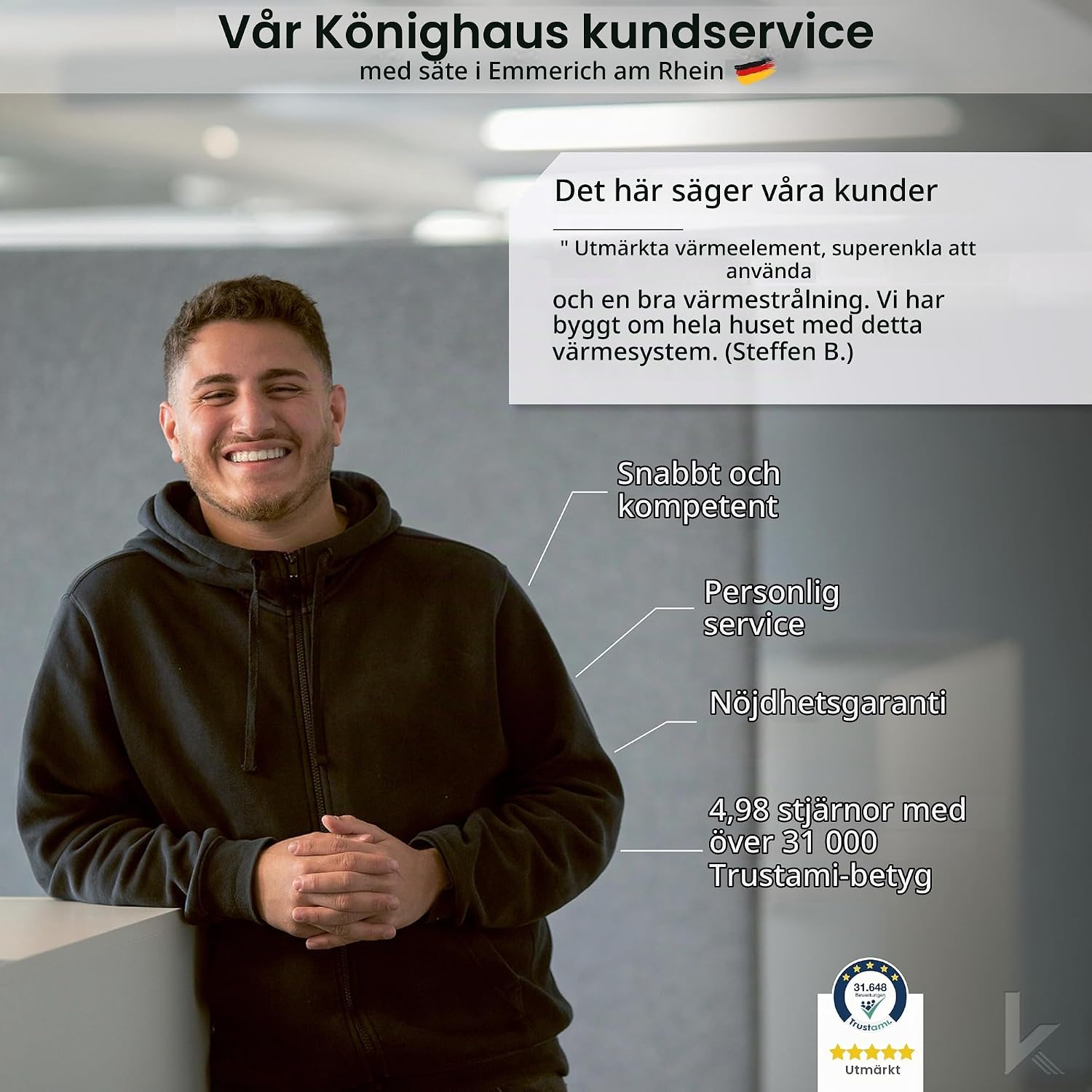 Detalle de Könighaus M-800 infravärmare för tak, 800 W för 11–21 m²