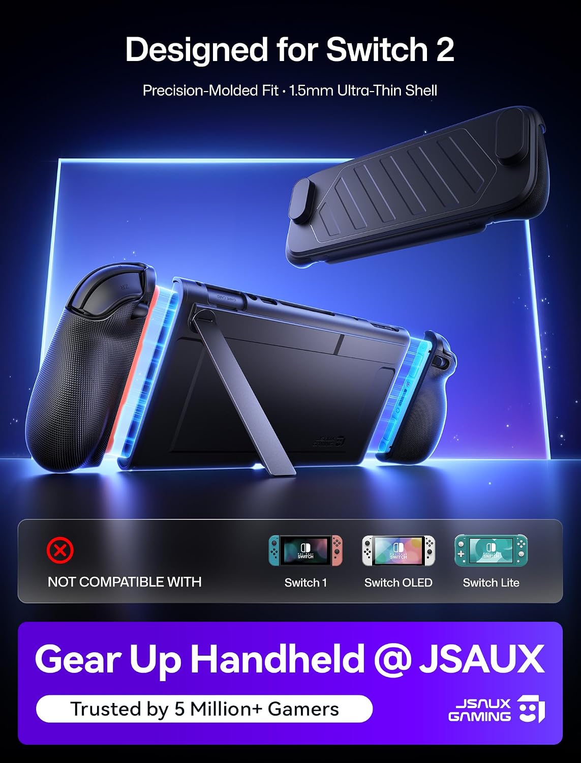 Detalle 2 de JSAUX PC0118A Dockable Switch 2 Case with Split Grip and Folding Stand