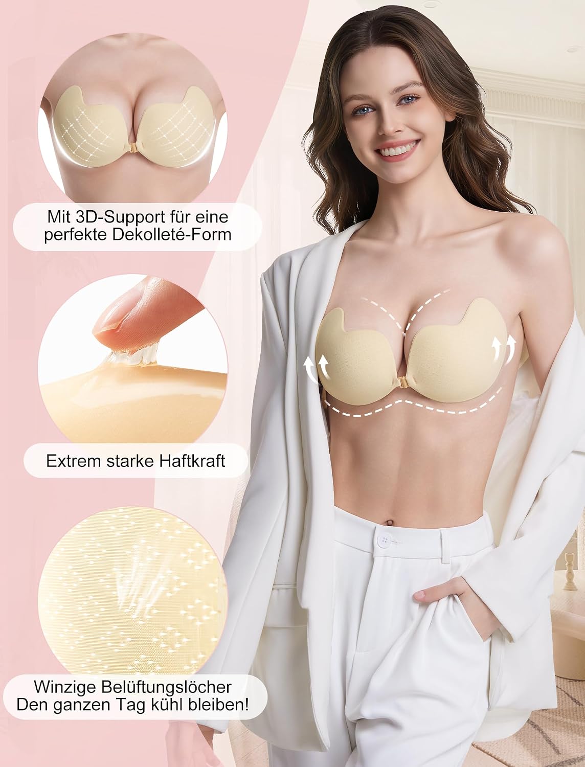 Detalle de Klebe BH Push Up Trägerloser Rückenfreier BH – unsichtbarer Klebe-BH für tiefe Ausschnitte
