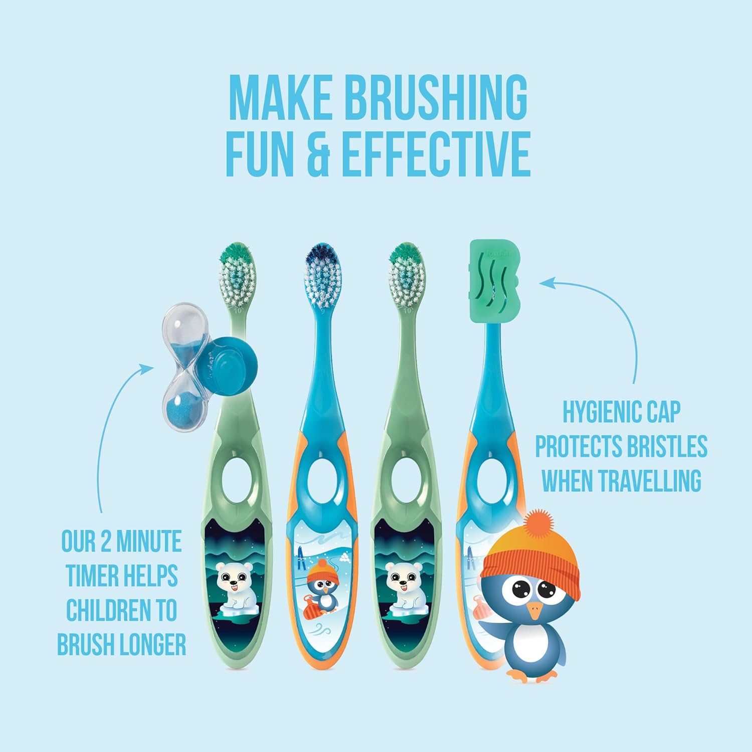 Detalle de Jordan Step 2 : Brosse à dents pour enfants (3–5 ans) — Pack 4, poils souples, double poignée