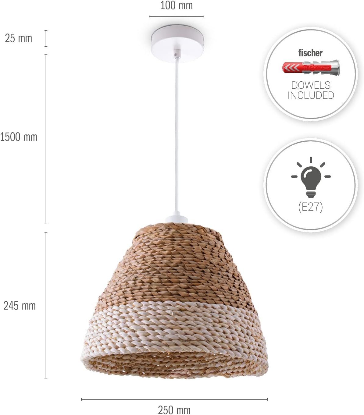 Thumbnail 3 de Paco Home Lámpara Colgante Beige para Comedor con Cable Textil💡