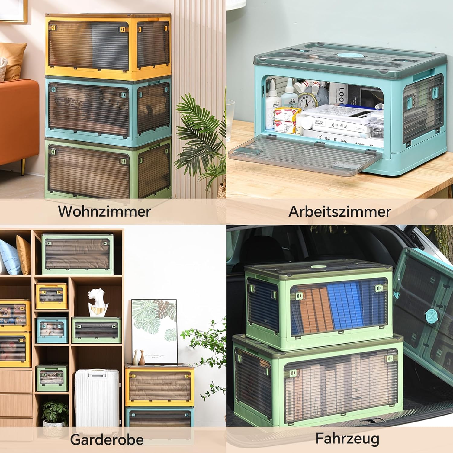 Thumbnail 3 de Roqao 3er-Set Aufbewahrungsboxen mit Deckel, transparent – 50 l, stapel- und klappbar mit Rollen (48×36×85,5 cm)